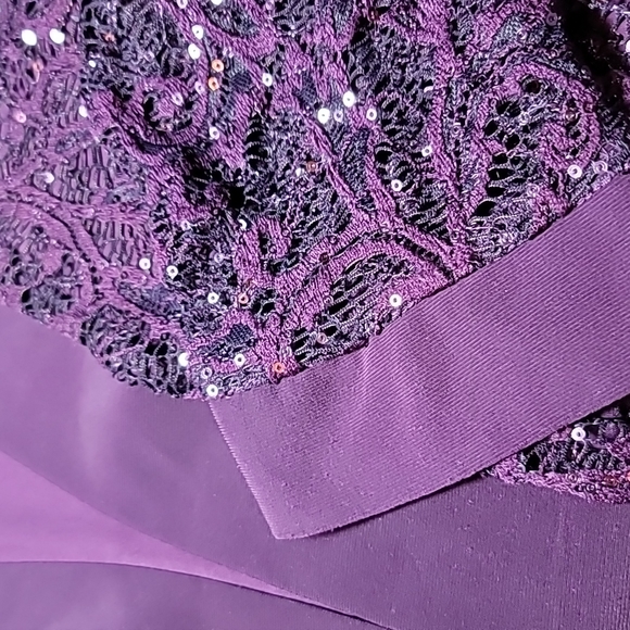 R&M Richards Dress & Jacket Sequins lace plum stretch sz 14 evening coquette - Picture 14 of 16